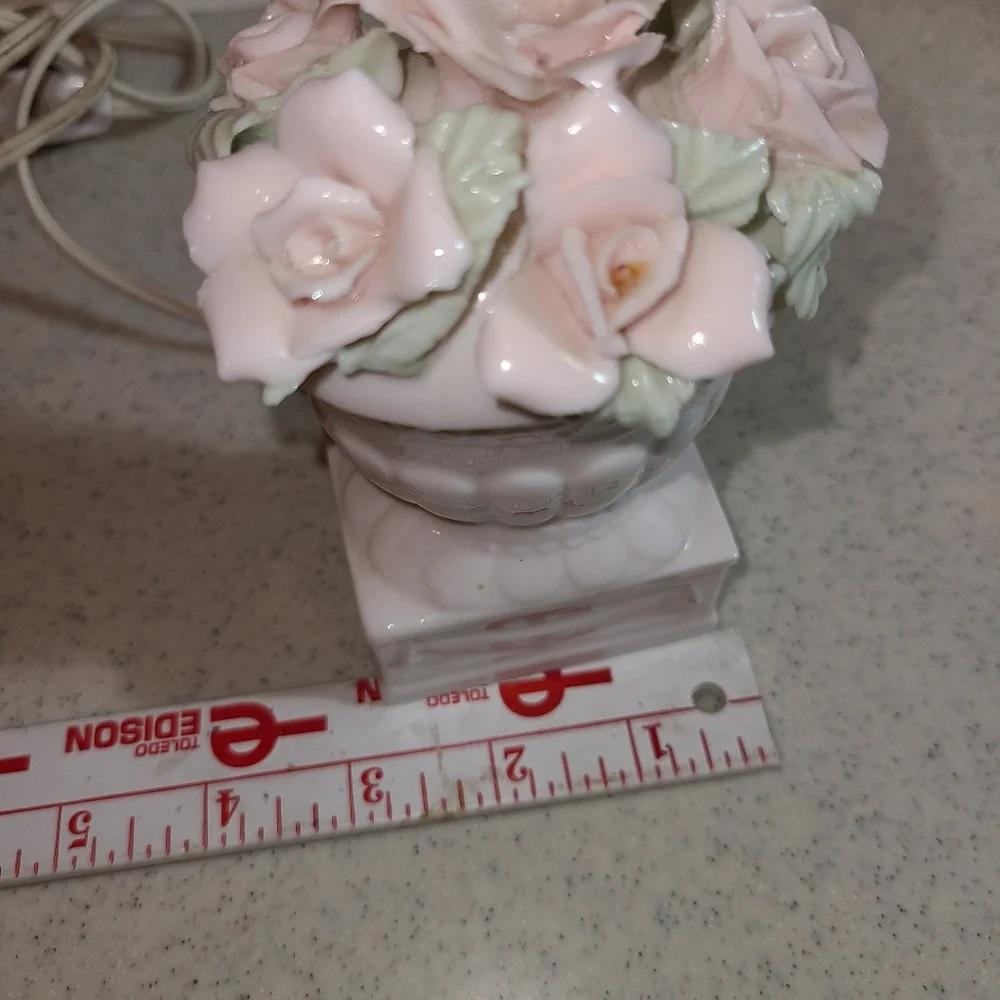 Vintage Faux Floral Ceramic Accent with Pink and Green